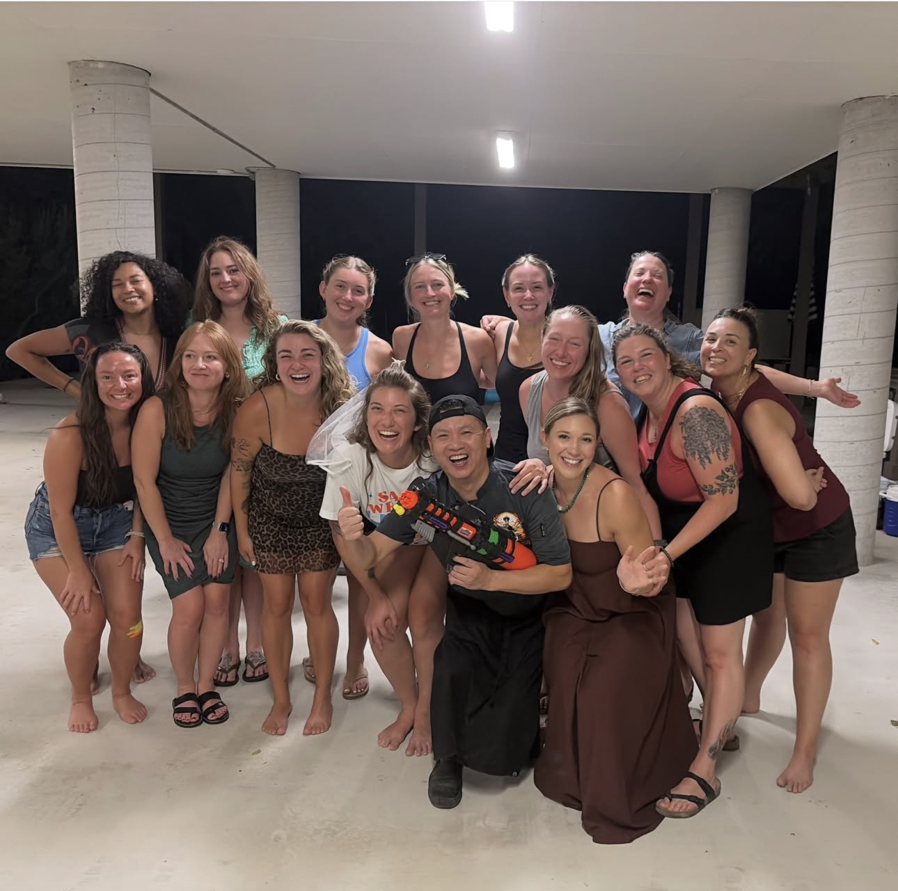 Hibachi chef smiling with guests after a private party
